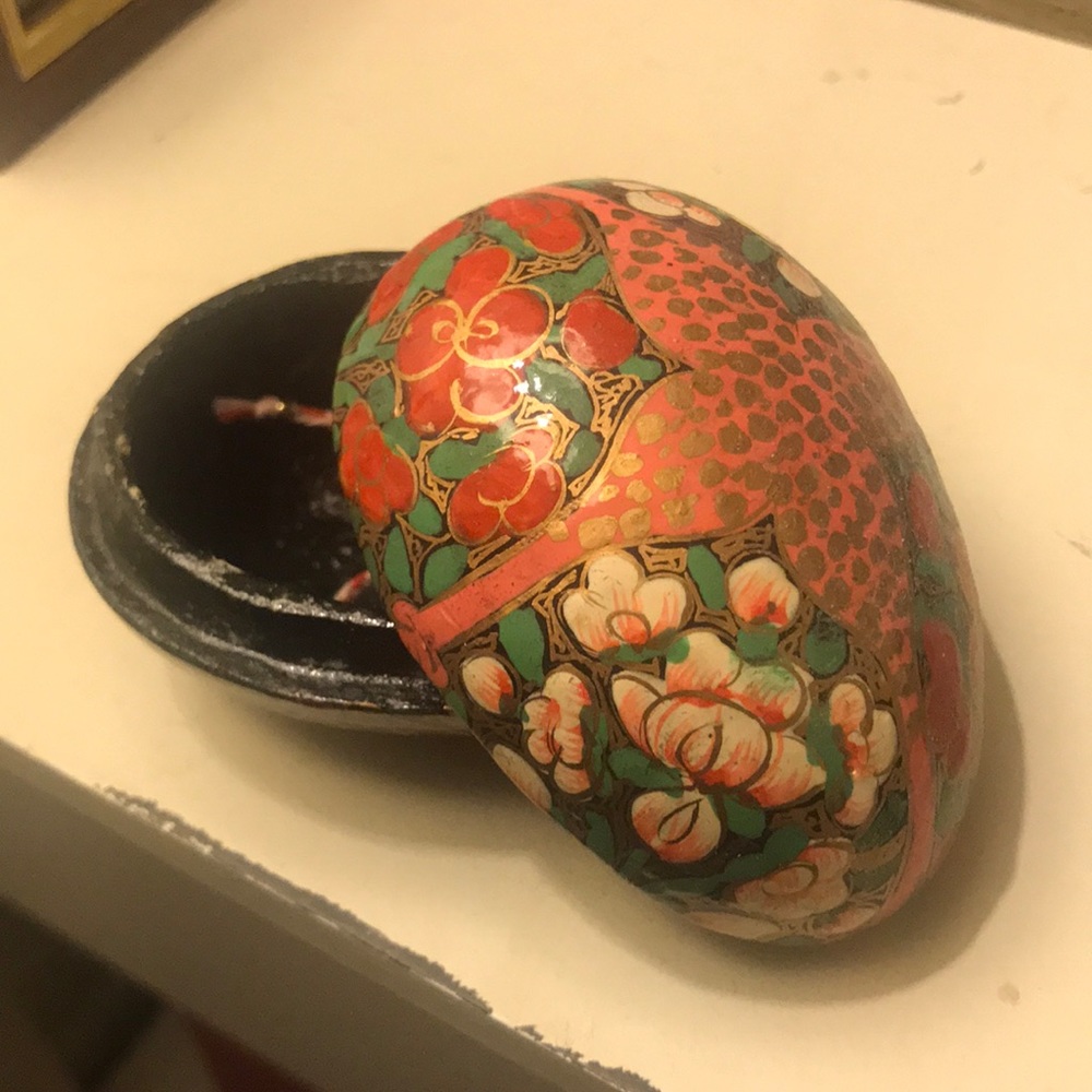Vintage egg jewelry box wooden hand painted